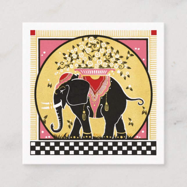 Elephant Parade in Yellow Square Business Card (Front)