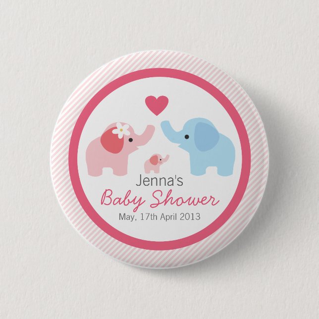 Elephant Parents and Baby Shower 2 Inch Round Button (Front)