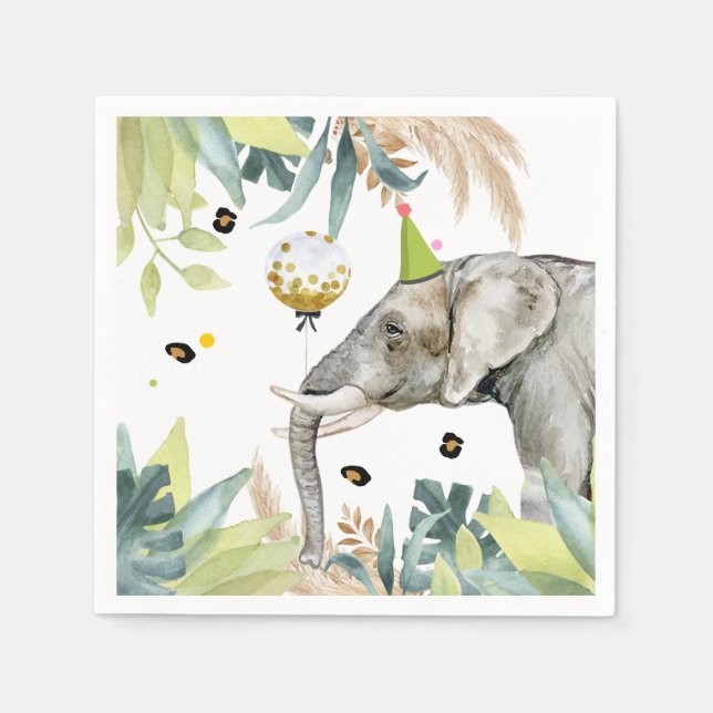 Elephant Party Animals Birthday Zoo Safari Napkin (Front)
