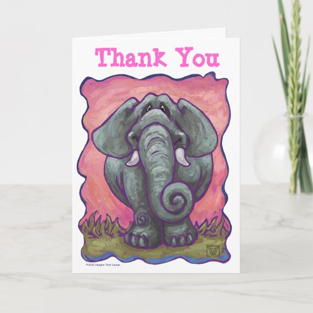 Elephant Party Centre Thank You Card (Front)