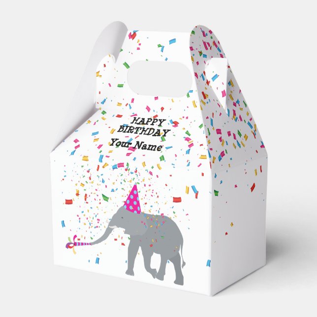 Elephant Partying - Animals at Birthday Party Favor Box (Front Side)