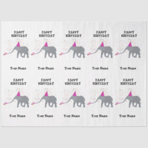 Elephant Partying - Animals at Birthday Party Name Tissue Paper