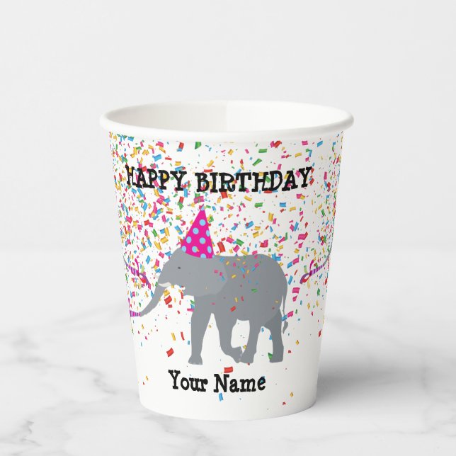 Elephant Partying - Animals at Birthday Party Paper Cups (Left)