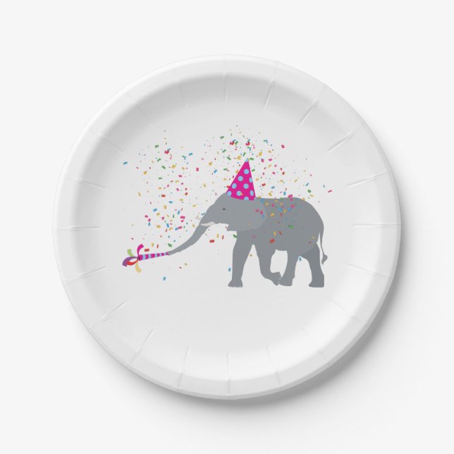 Elephant Partying - Animals Having a Party Paper Plate (Front)