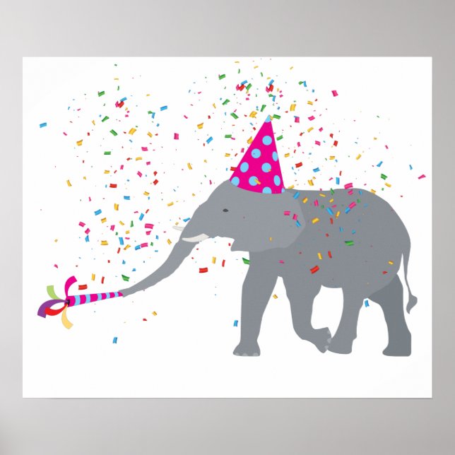 Elephant Partying - Animals Having a Party Poster (Front)