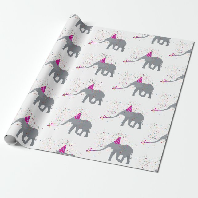 Elephant Partying - Animals Having a Party Wrapping Paper (Unrolled)