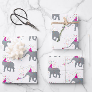 Elephant Partying - Animals Having a Party Wrapping Paper Sheet