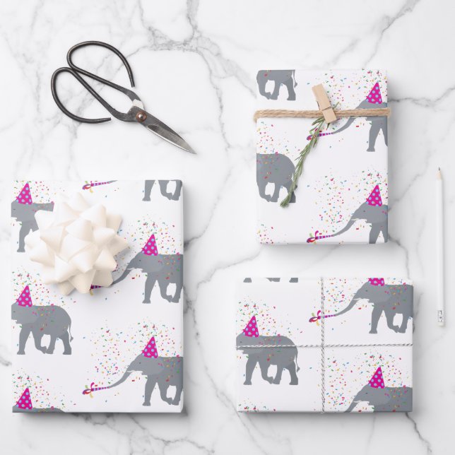 Elephant Partying - Animals Having a Party Wrapping Paper Sheet (Front)