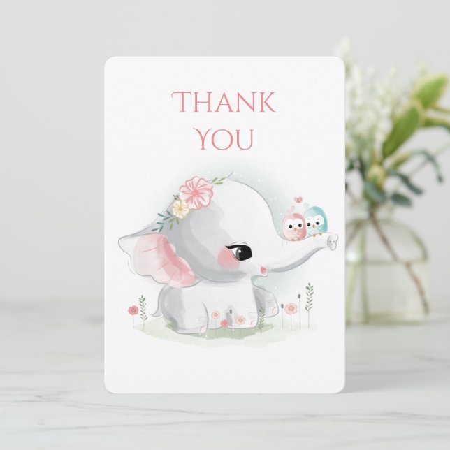 Elephant Pastel Watercolor Thank You Card (Standing Front)