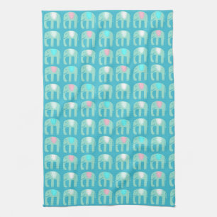 Elephant Pattern Aqua Blue Kitchen Towel