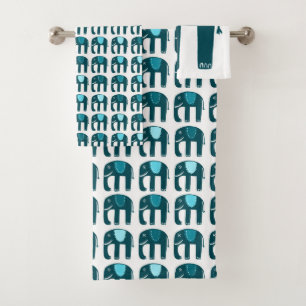 Elephant Pattern Blue Bath Towel Set