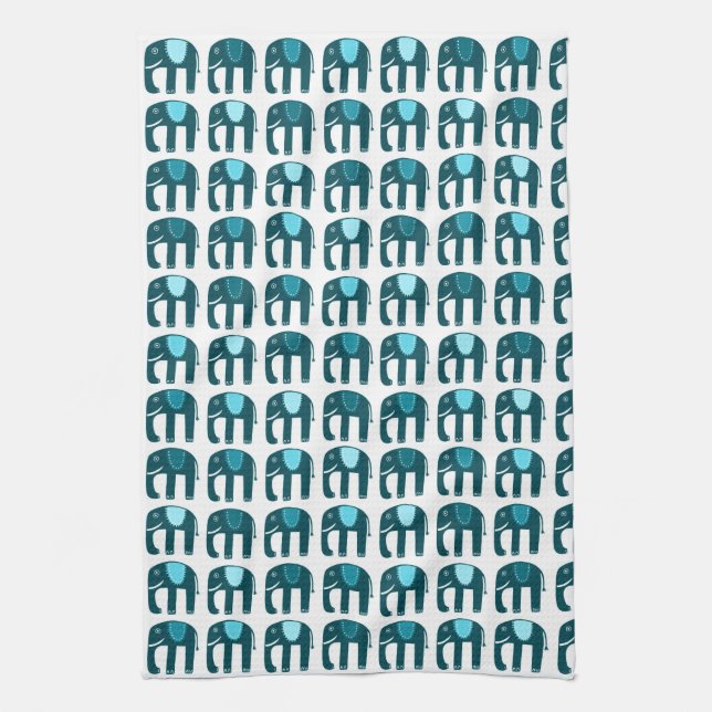 Elephant Pattern Blue Kitchen Towel (Vertical)