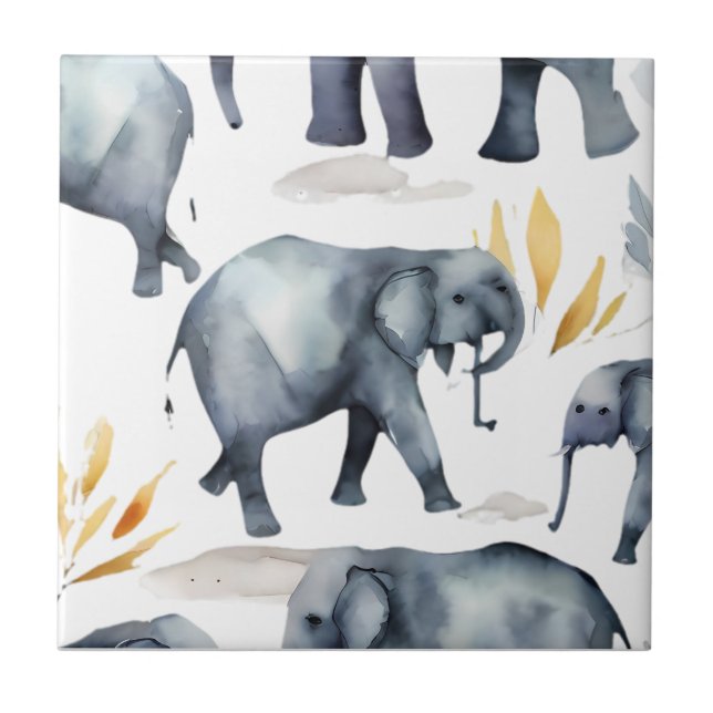 Elephant Pattern Ceramic Tile (Front)