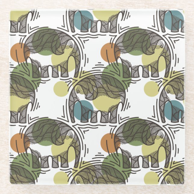 Elephant Pattern Glass Coaster (Front)