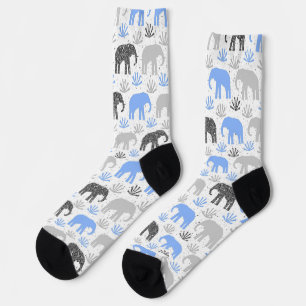 Elephant pattern gray blue glittery socks