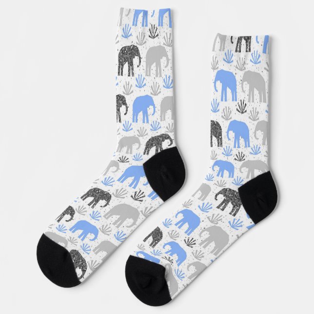 Elephant pattern grey blue glittery socks (Left)