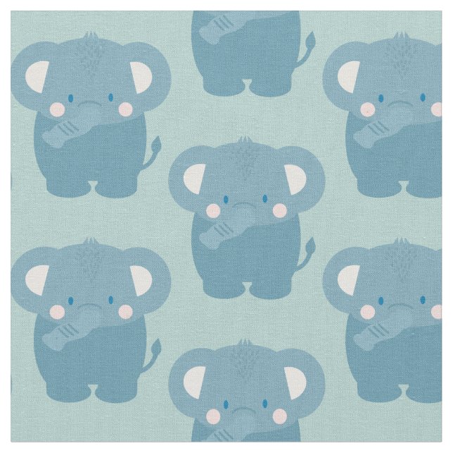 Elephant Pattern Light Blue Fabric (Close Up)