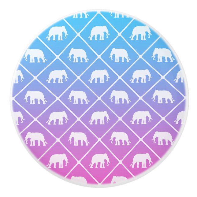 Elephant pattern on blue to pink gradient ceramic knob (Front)