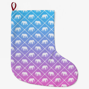 Elephant pattern on blue to pink gradient large christmas stocking