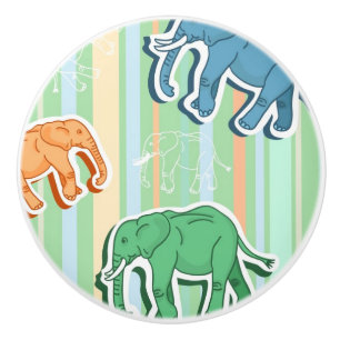 Elephant Pattern On Green Stripes Ceramic Knob