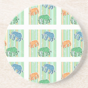 Elephant Pattern On Green Stripes Coaster