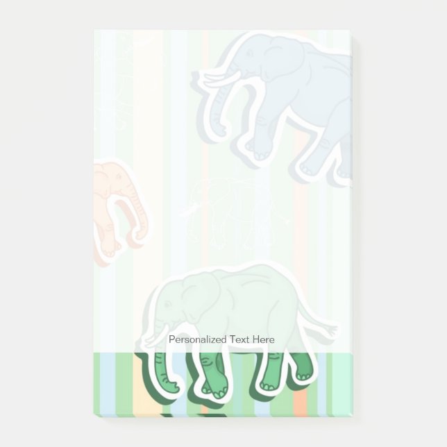 Elephant Pattern On Green Stripes Post-it Notes (Front)
