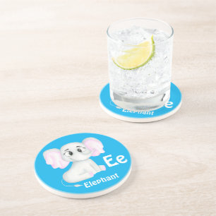 Elephant personalize ABC: Letter E - Add Your Name Coaster