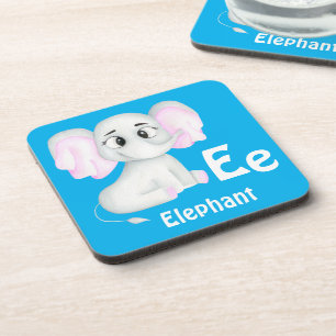 Elephant personalize ABC: Letter E - Add Your Name Coaster