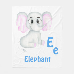 Elephant personalize ABC: Letter E - Add Your Name Fleece Blanket