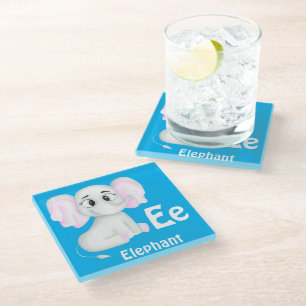 Elephant personalize ABC: Letter E - Add Your Name Glass Coaster