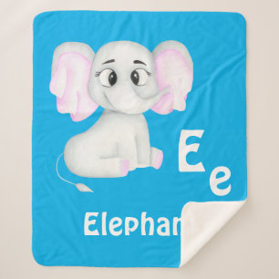 Elephant personalize ABC: Letter E - Add Your Name Sherpa Blanket