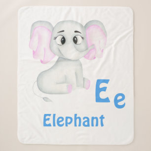 Elephant personalize ABC: Letter E - Add Your Name Sherpa Blanket