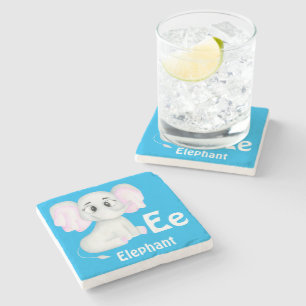 Elephant personalize ABC: Letter E - Add Your Name Stone Coaster