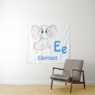 Elephant personalize ABC: Letter E - Add Your Name Tapestry