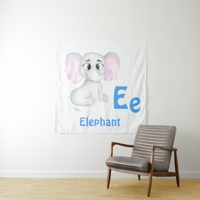 Elephant personalize ABC: Letter E - Add Your Name Tapestry (In Situ)