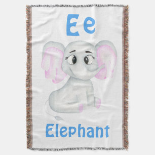 Elephant personalize ABC: Letter E - Add Your Name Throw Blanket
