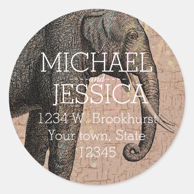 Elephant Personalized address Classic Round Sticker (Front)