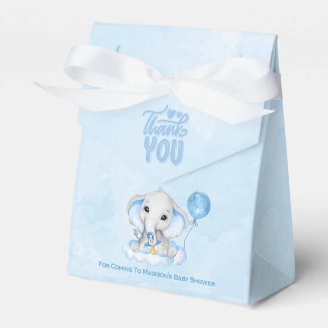 Elephant Personalized  Boys Baby Shower  Favor Box (Front Side)