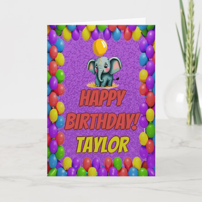 Elephant Personalized Fun Greeting Birthday Card (Front)