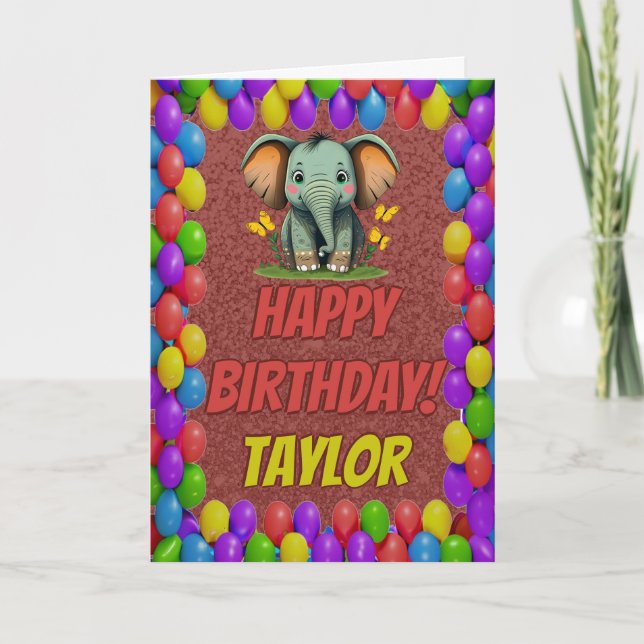 Elephant Personalized Fun Greeting Birthday Card (Front)