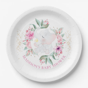Elephant Personalized girl baby shower  Paper Plate