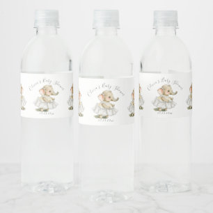 Elephant Personalized Name Girl Baby Shower Water Bottle Label