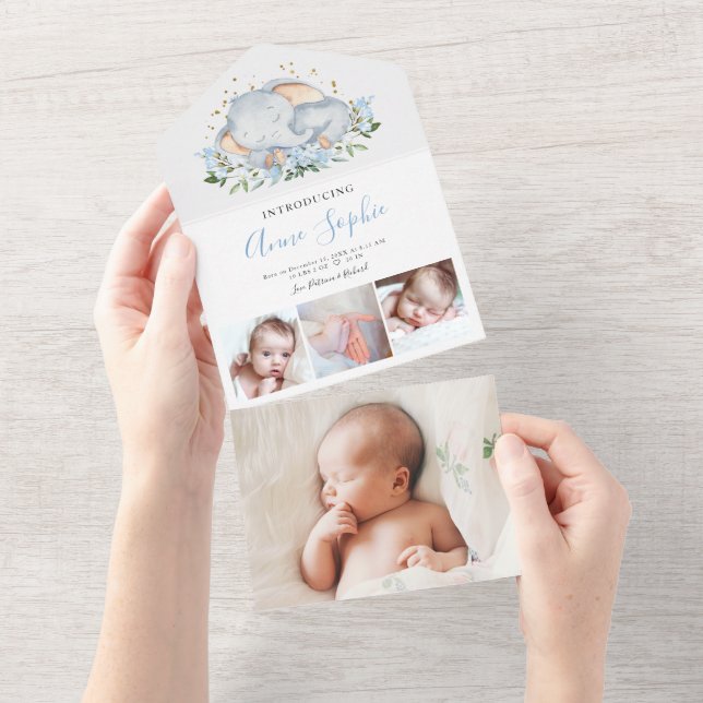 Elephant Photo Birth Announcement Card (Tearaway)