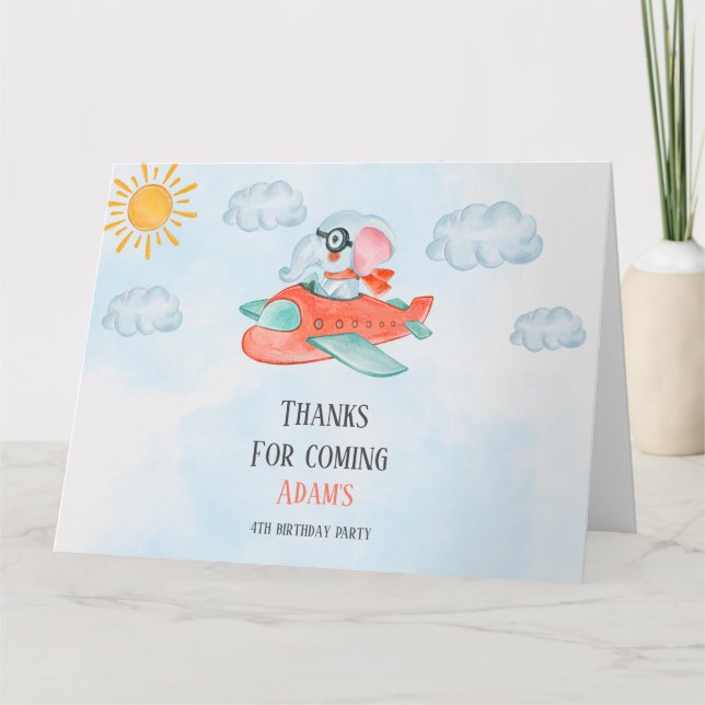 Elephant Pilot Birthday Folded Thank You Card (Front)