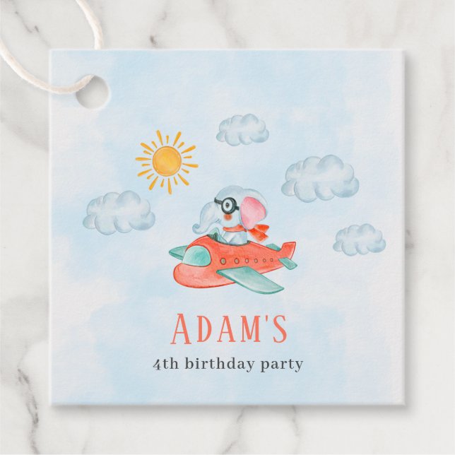 elephant pilote Birthday party favour tags  (Front)