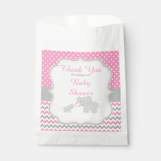 Elephant Pink and Grey Baby Shower Party Favour Bag (Front)