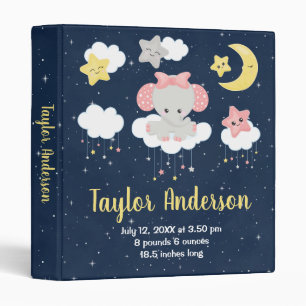 Elephant Pink and Navy Baby Birth Statistics Binder
