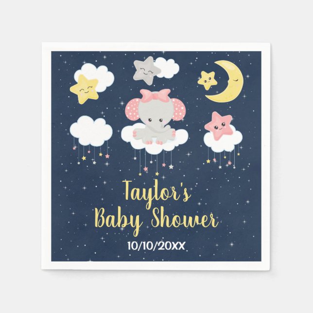 Elephant Pink and Navy Baby Shower Napkin (Front)