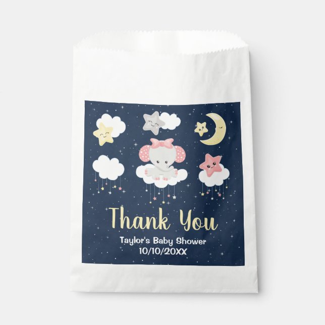 Elephant Pink and Navy Baby Shower Thank You Favour Bag (Front)