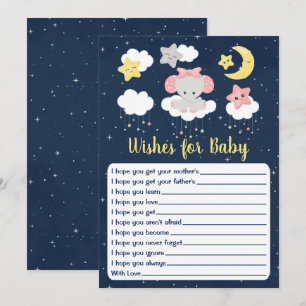 Elephant Pink and Navy Baby Shower Wishes For Baby Invitation